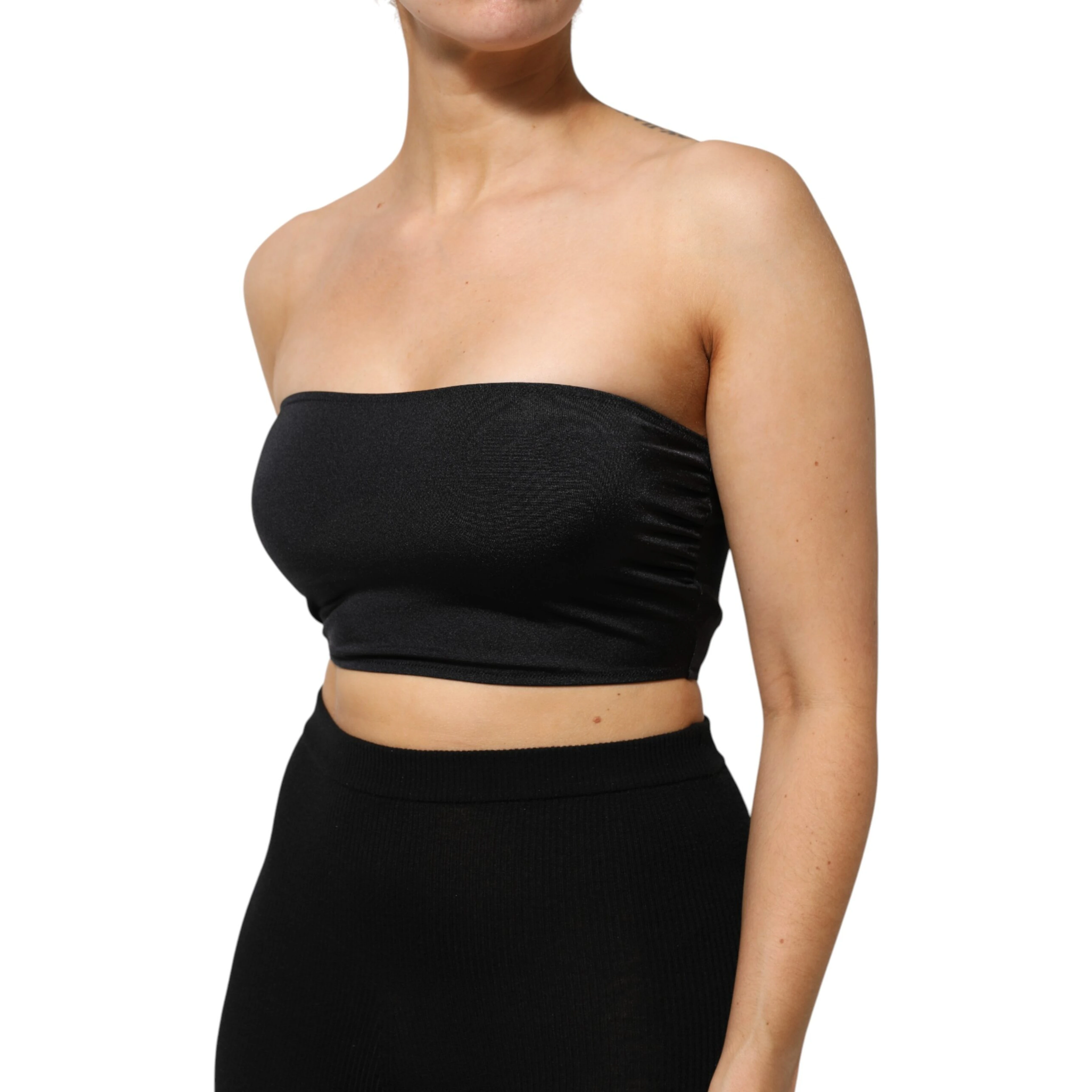 Black Nylon Blend Bandeau Strapless Tube Top