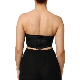 Black Nylon Blend Bandeau Strapless Tube Top