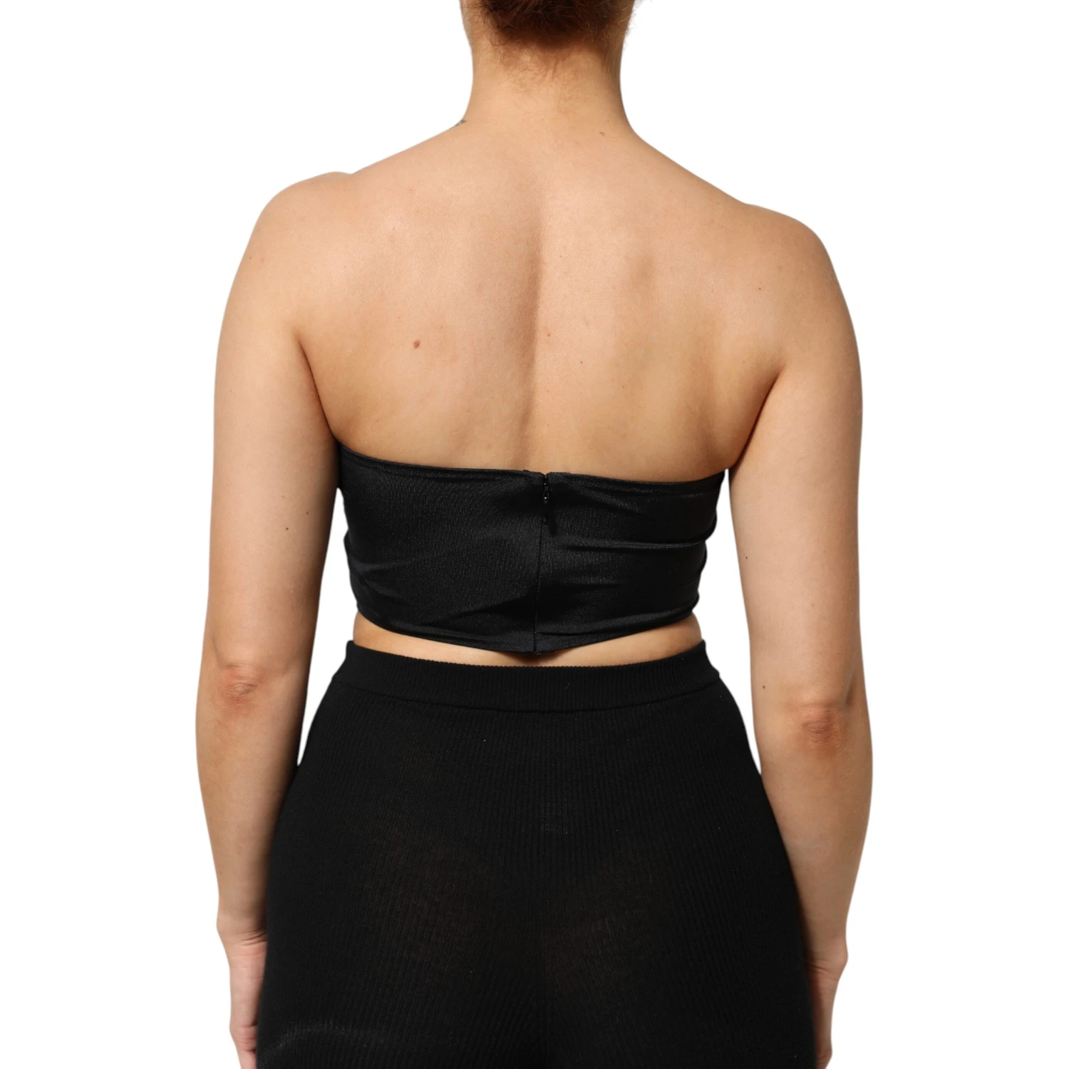 Black Nylon Blend Bandeau Strapless Tube Top