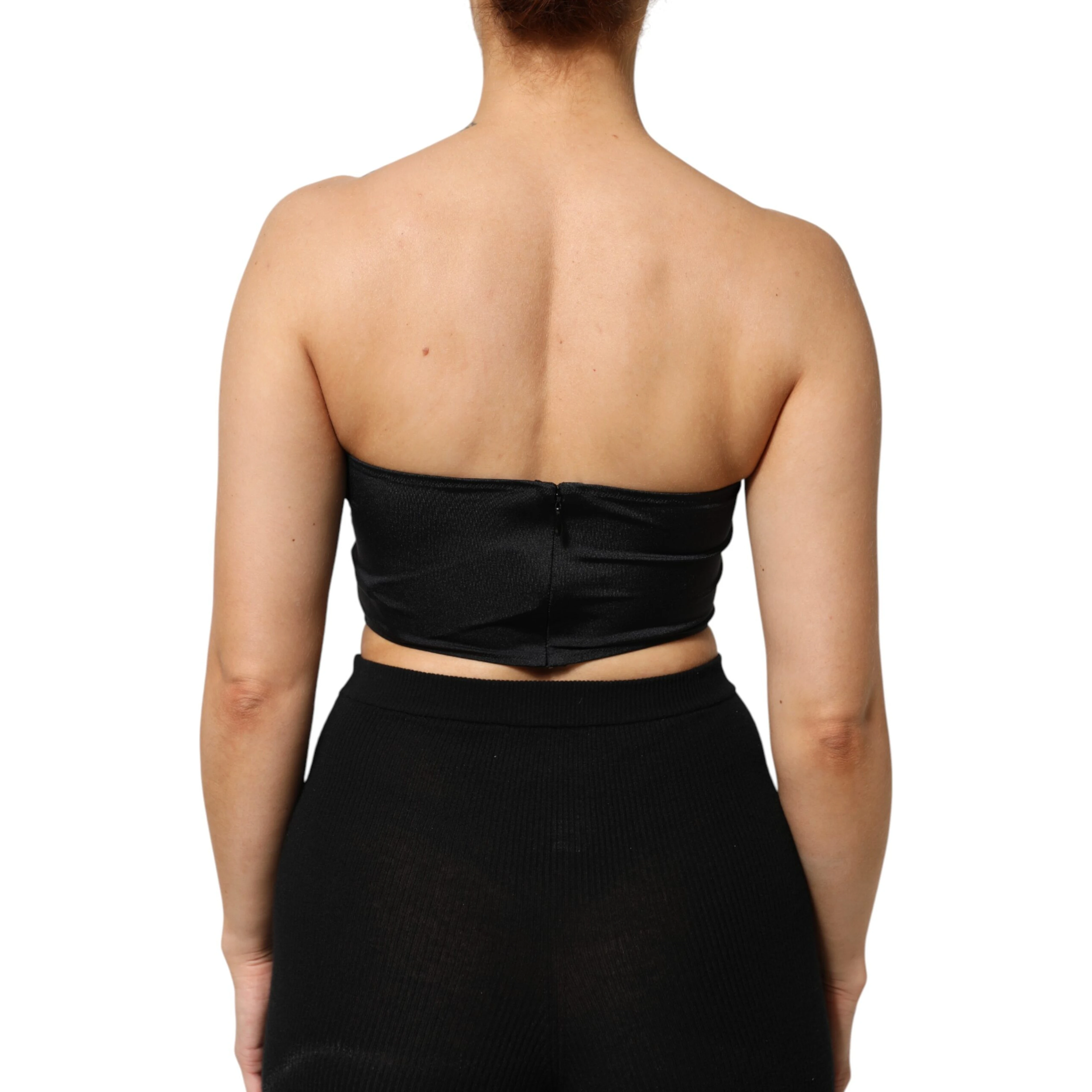 Black Nylon Blend Bandeau Strapless Tube Top