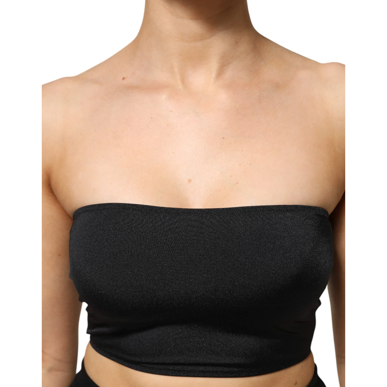 Black Nylon Blend Bandeau Strapless Tube Top