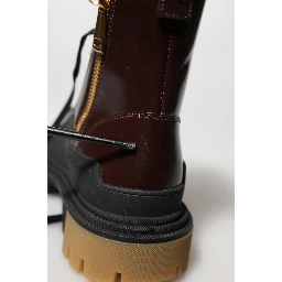 Maroon Leather Mid Calf Biker Boots Shoes