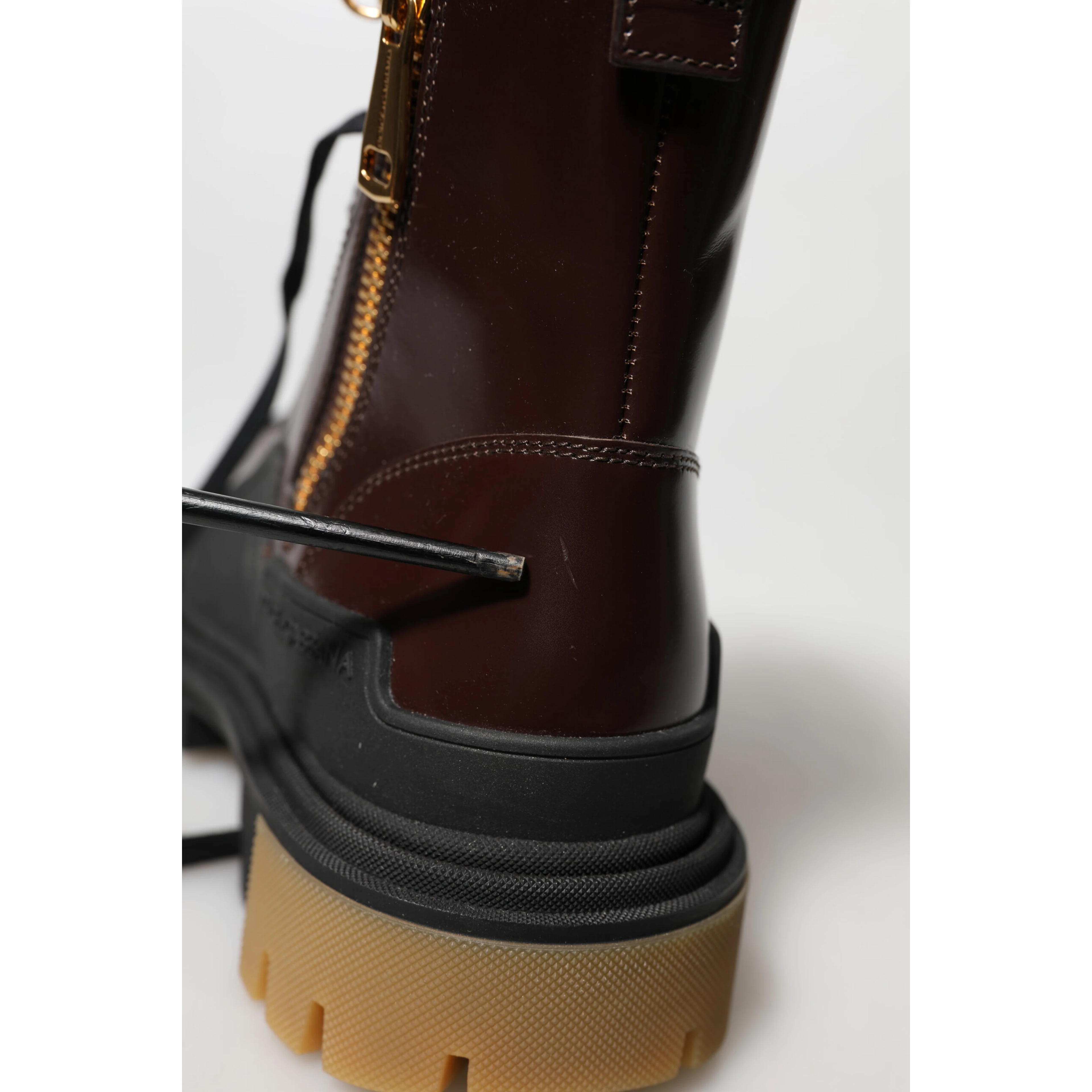 Maroon Leather Mid Calf Biker Boots Shoes