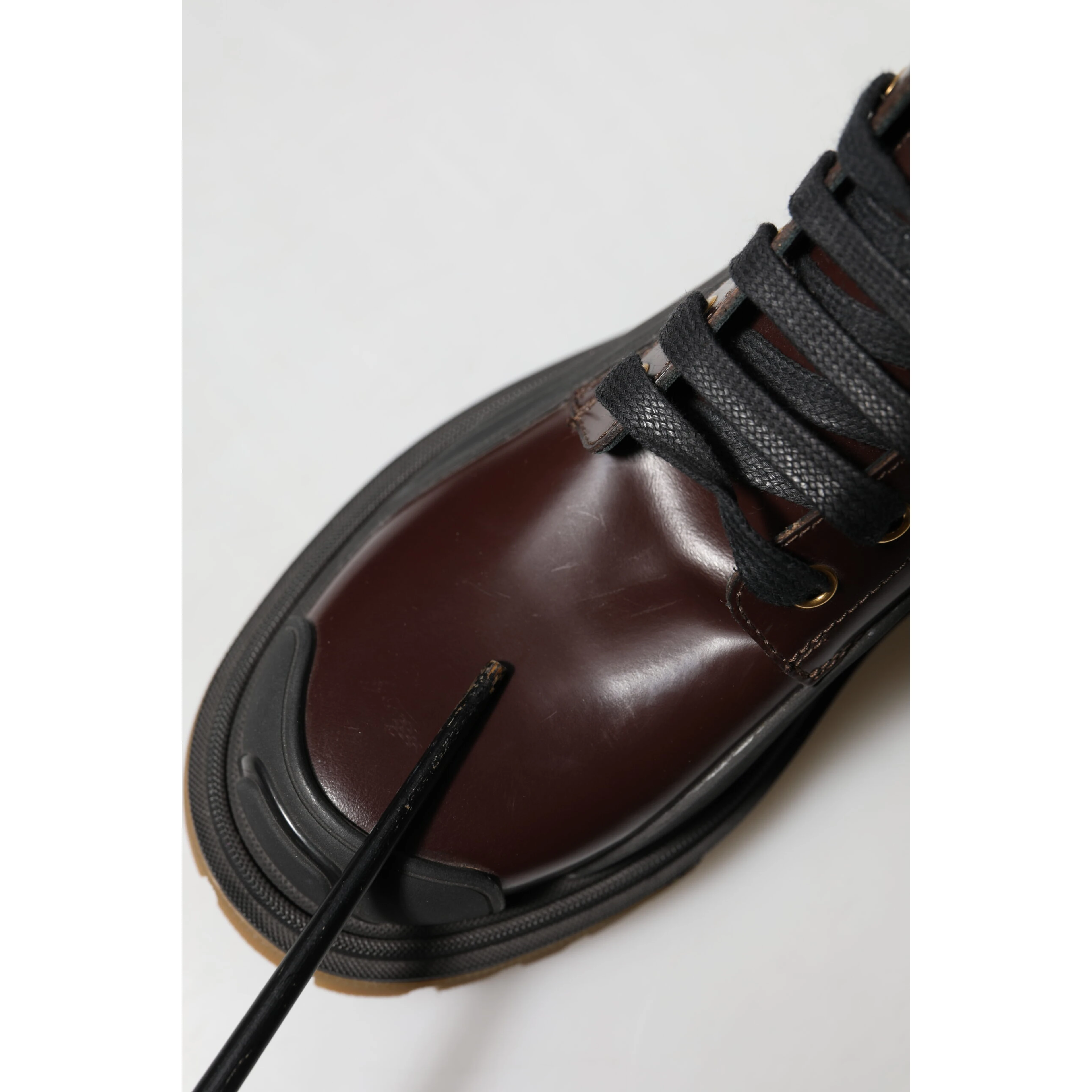 Maroon Leather Mid Calf Biker Boots Shoes