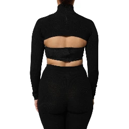 Black Viscose Turtle Neck Crop Pullover Top
