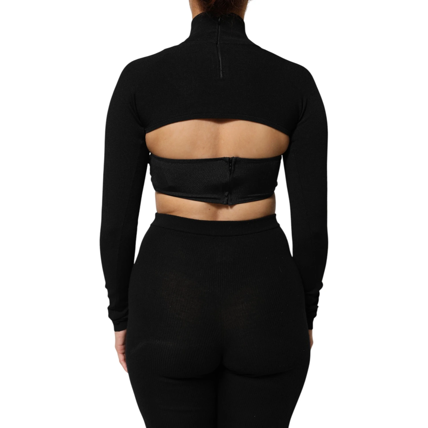 Black Viscose Turtle Neck Crop Pullover Top