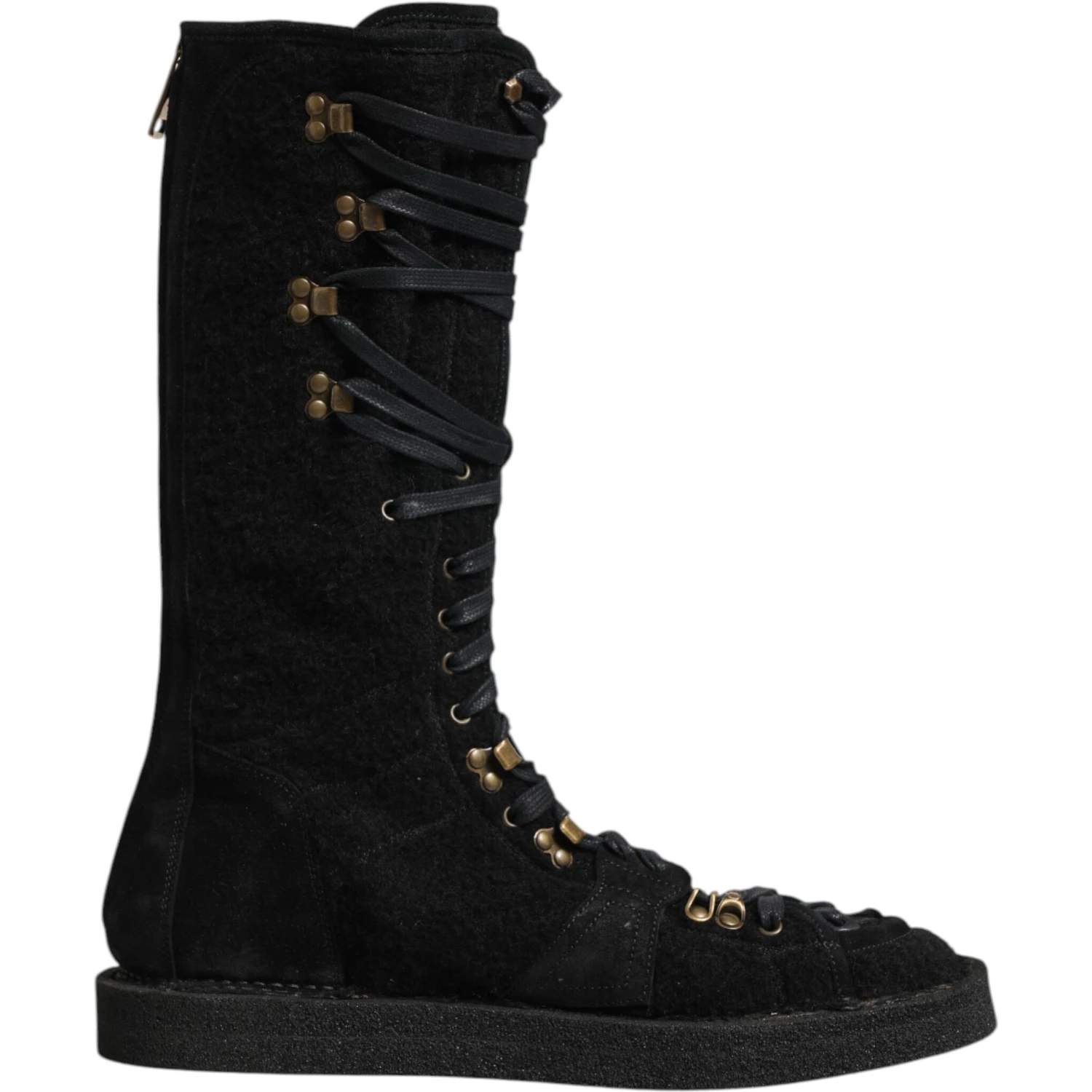 Black Alpaca Wool Suede Mid Calf Boots Shoes