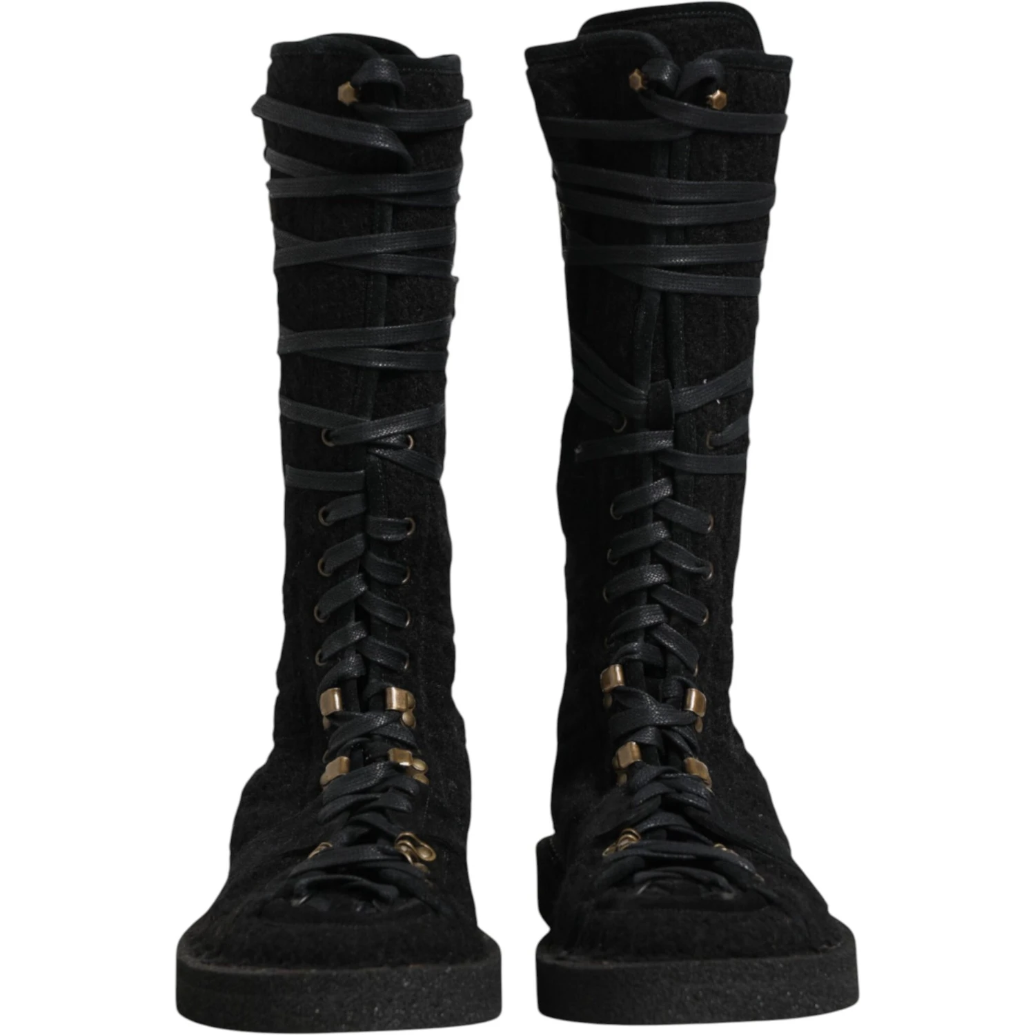 Black Alpaca Wool Suede Mid Calf Boots Shoes
