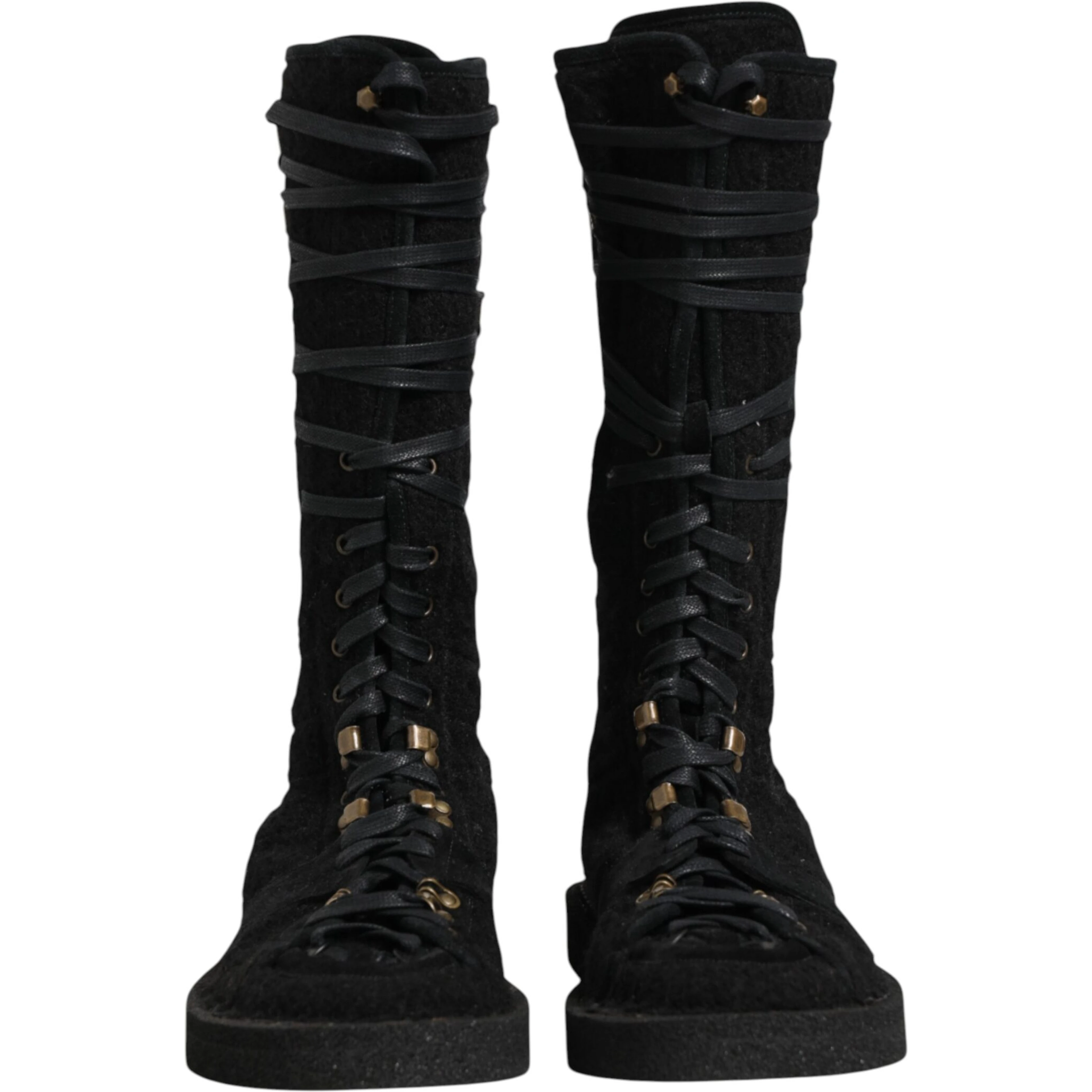 Black Alpaca Wool Suede Mid Calf Boots Shoes