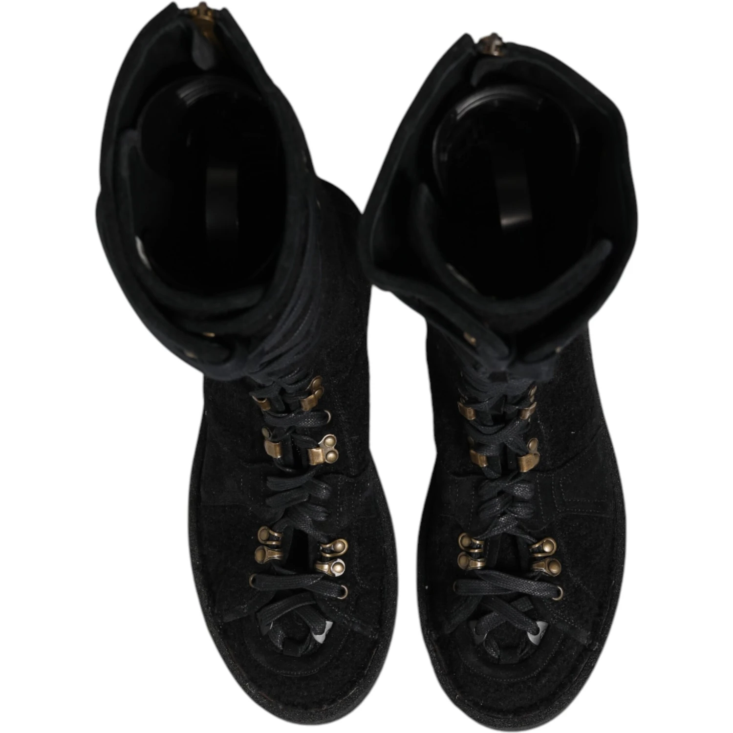 Black Alpaca Wool Suede Mid Calf Boots Shoes
