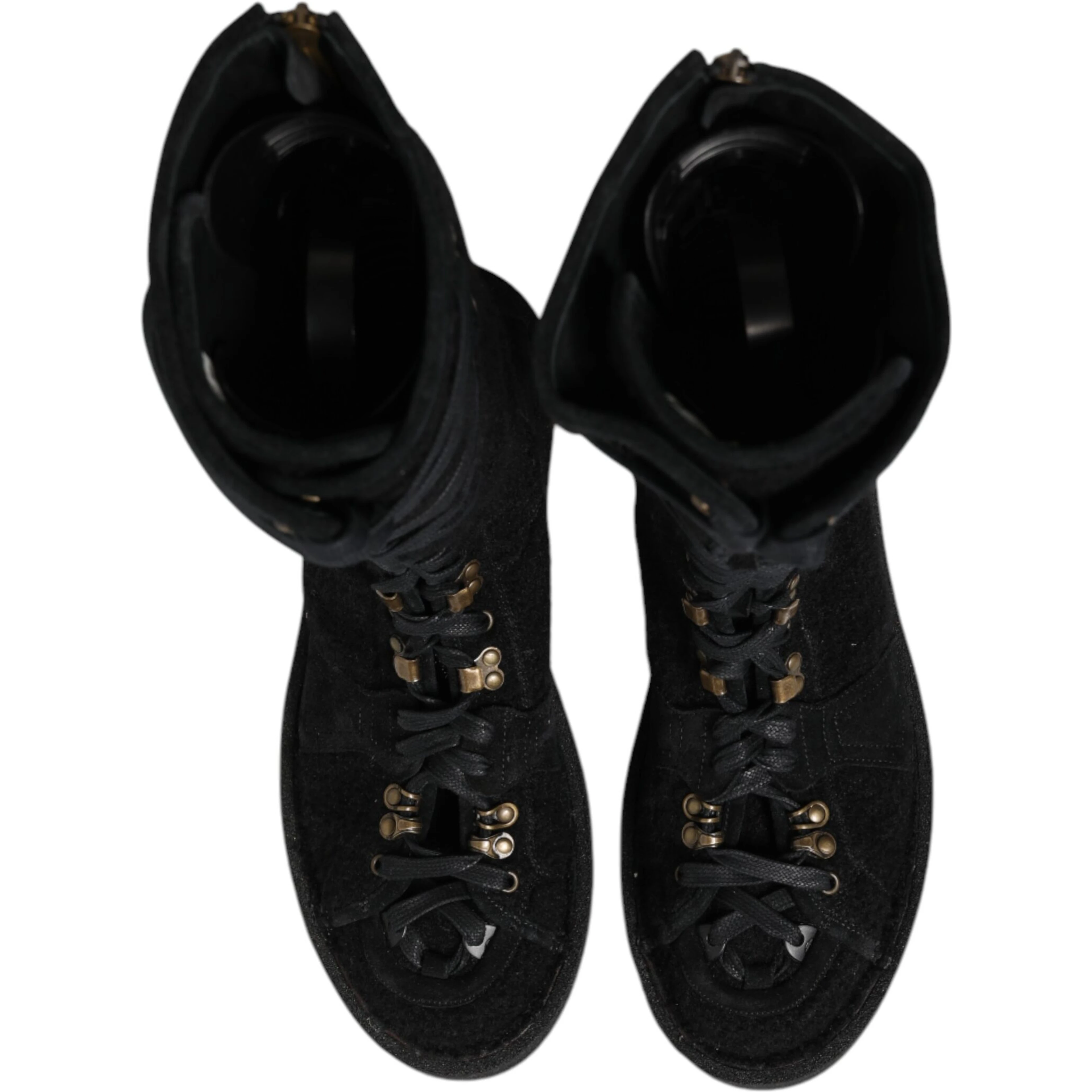 Black Alpaca Wool Suede Mid Calf Boots Shoes