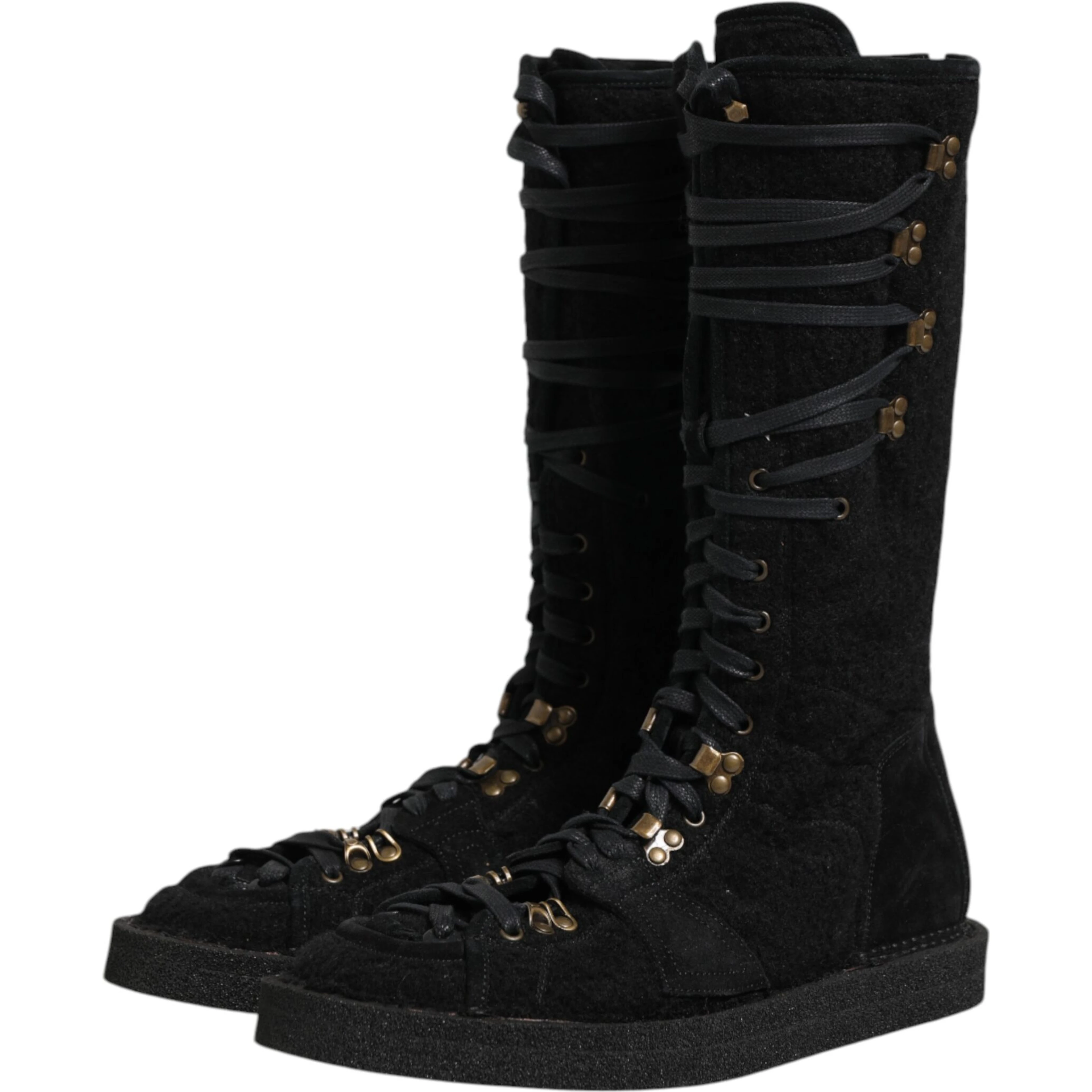 Black Alpaca Wool Suede Mid Calf Boots Shoes