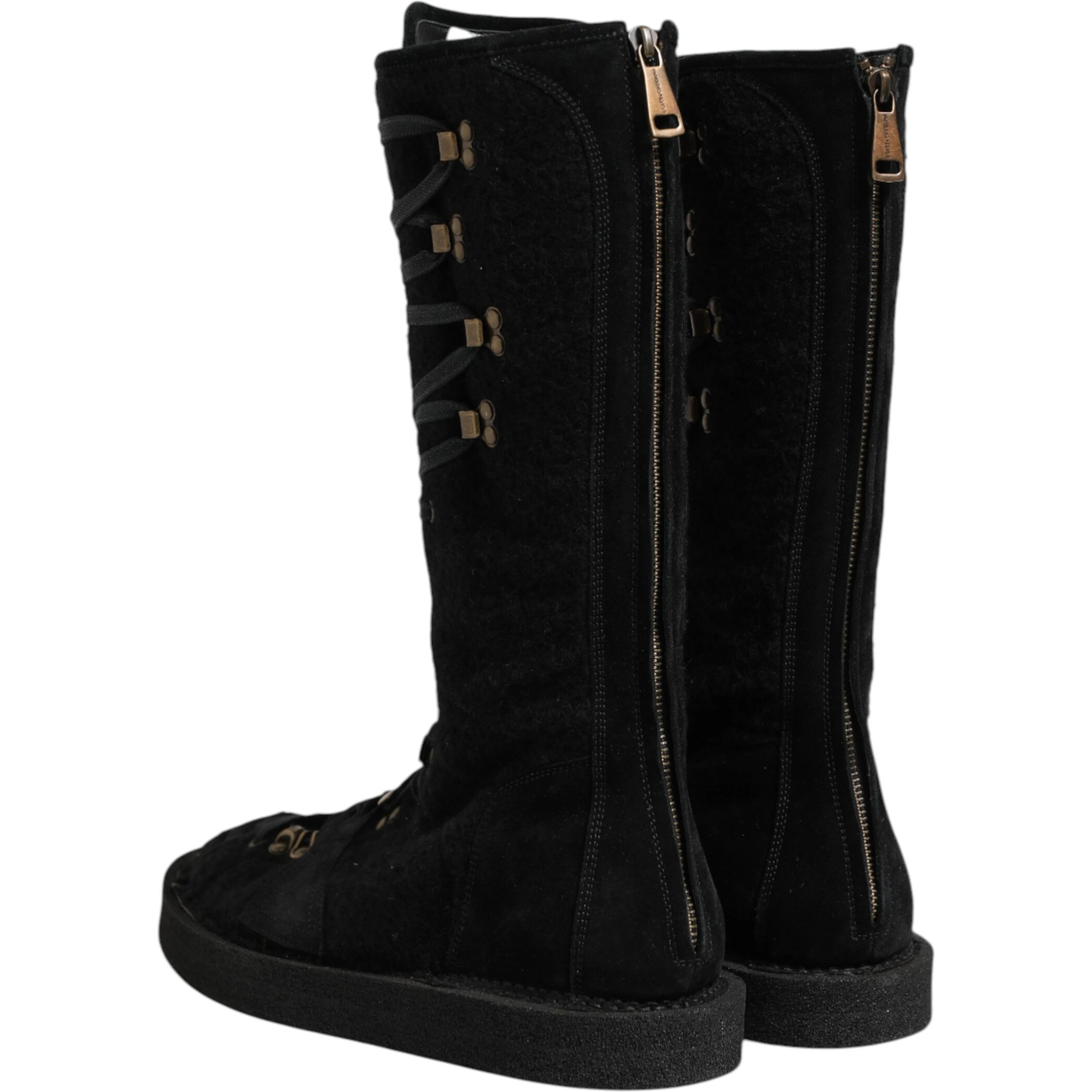 Black Alpaca Wool Suede Mid Calf Boots Shoes