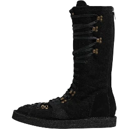 Black Alpaca Wool Suede Mid Calf Boots Shoes