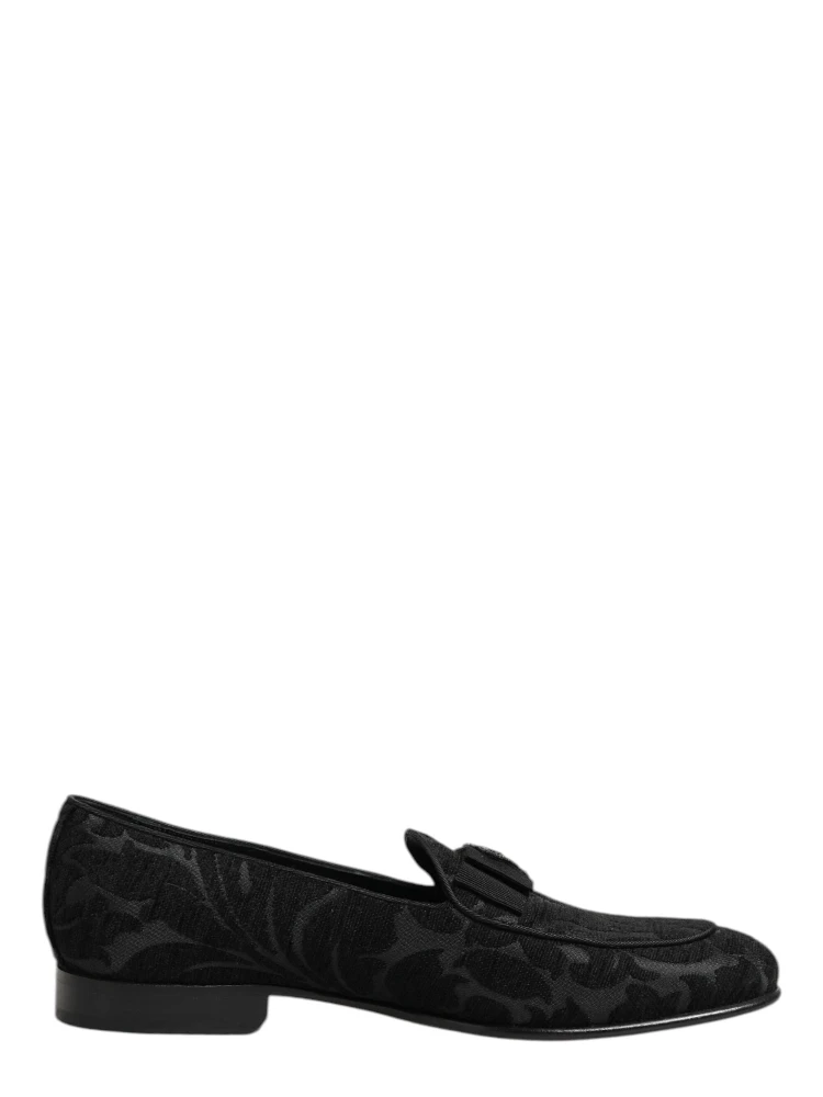 Black Brocade Crown Loafers Dress Shoes