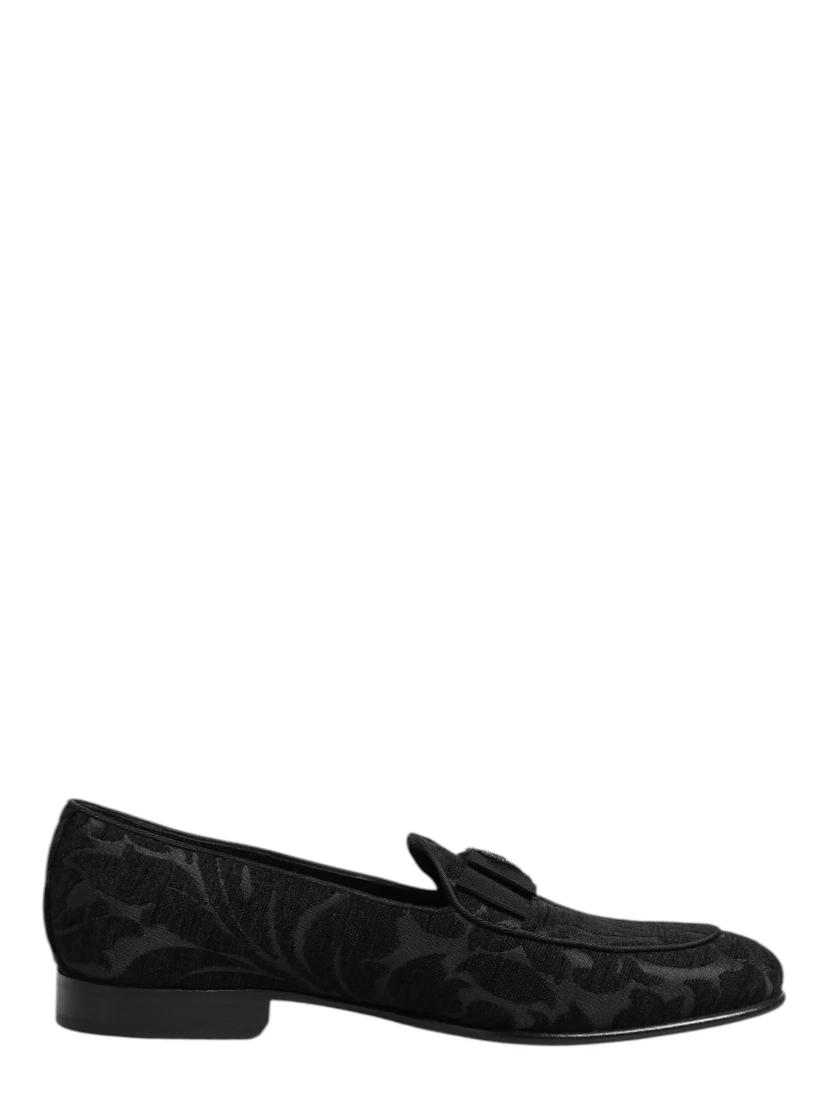 Black Brocade Crown Loafers Dress Shoes