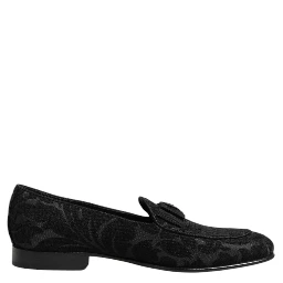 Black Brocade Crown Loafers Dress Shoes