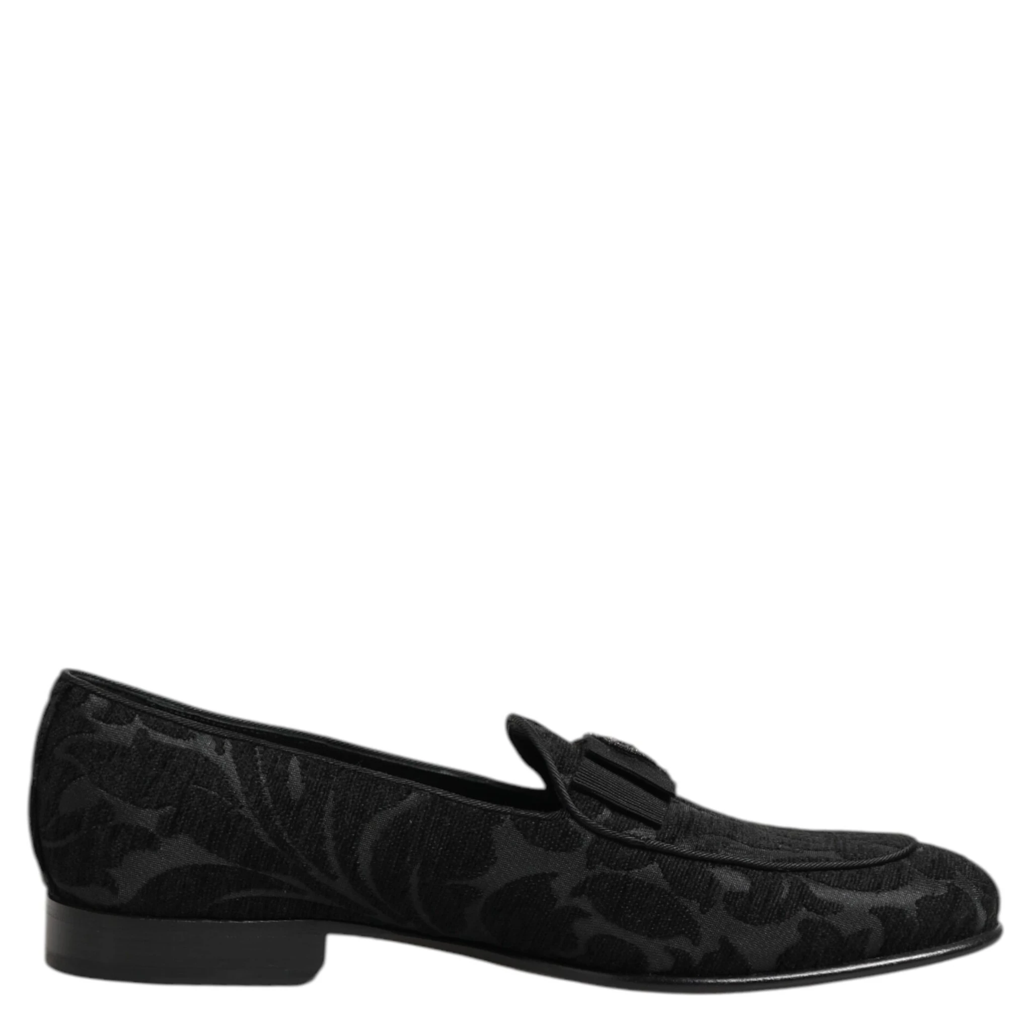 Black Brocade Crown Loafers Dress Shoes