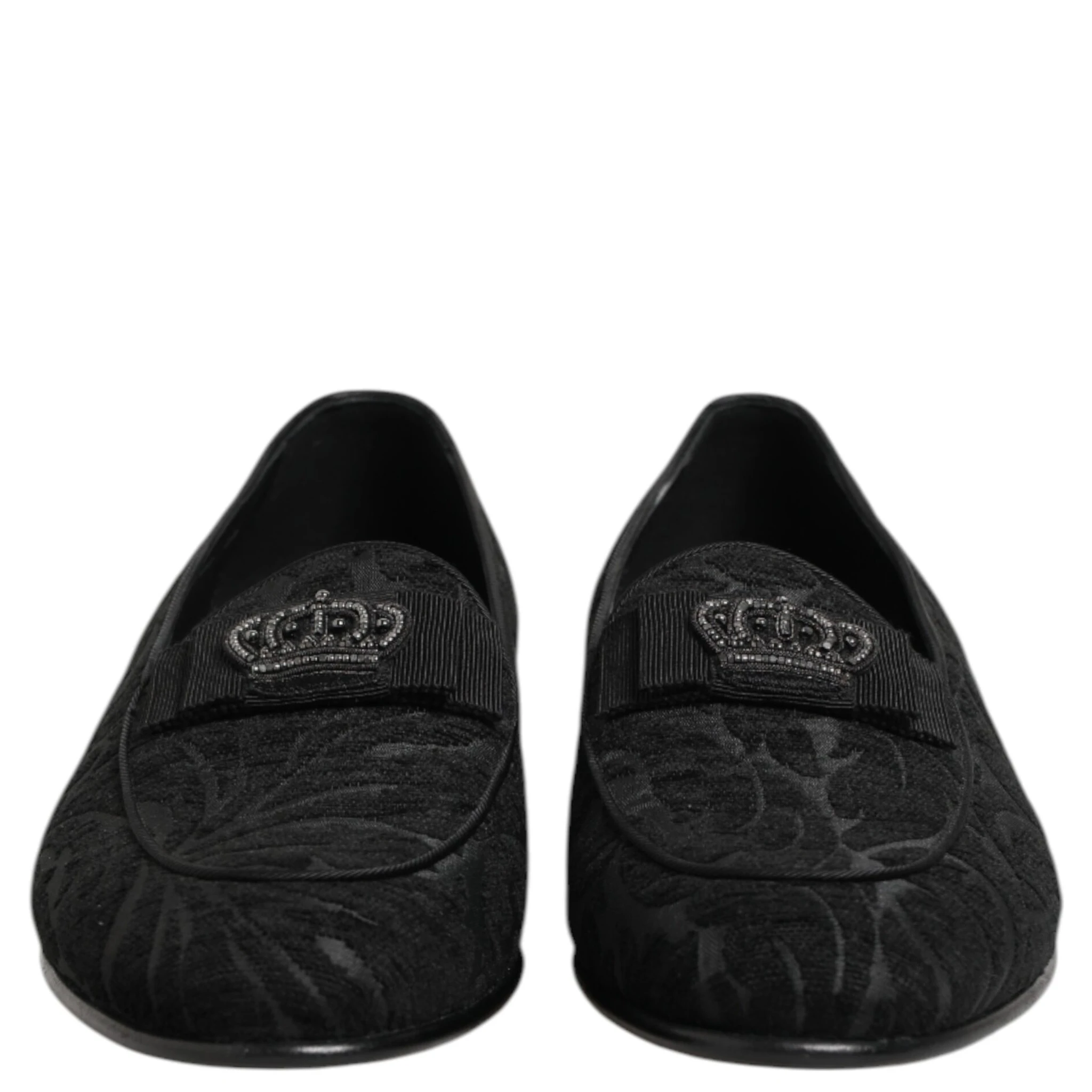 Black Brocade Crown Loafers Dress Shoes