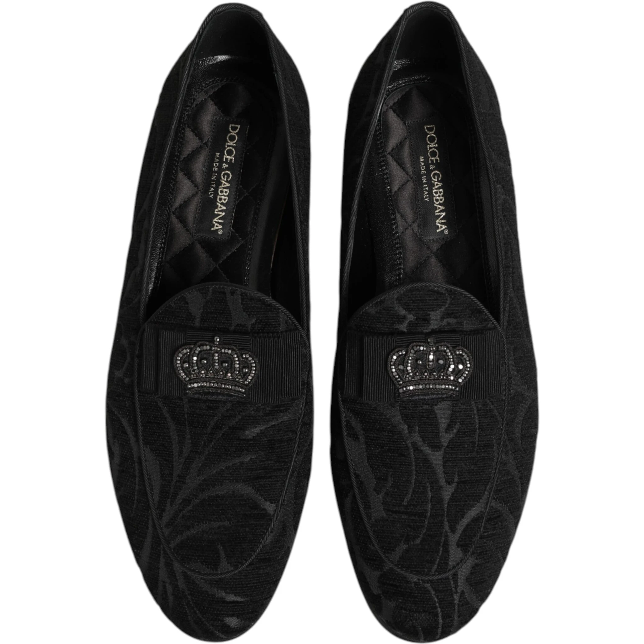 Black Brocade Crown Loafers Dress Shoes