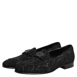 Black Brocade Crown Loafers Dress Shoes