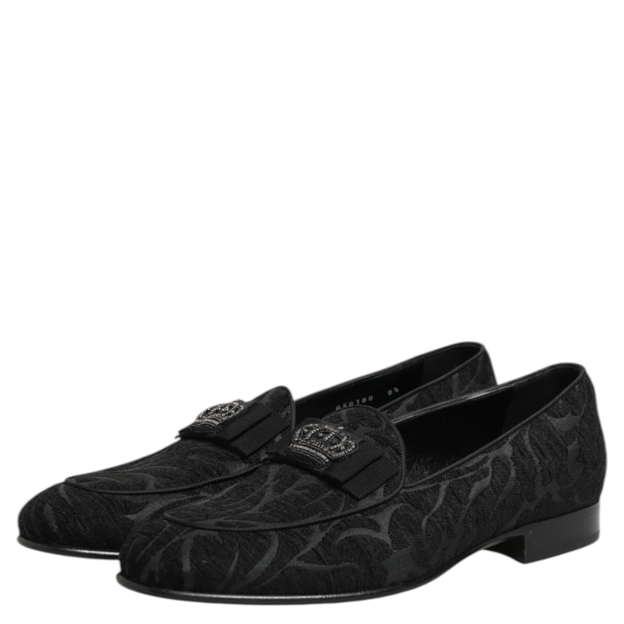 Black Brocade Crown Loafers Dress Shoes