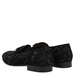 Black Brocade Crown Loafers Dress Shoes