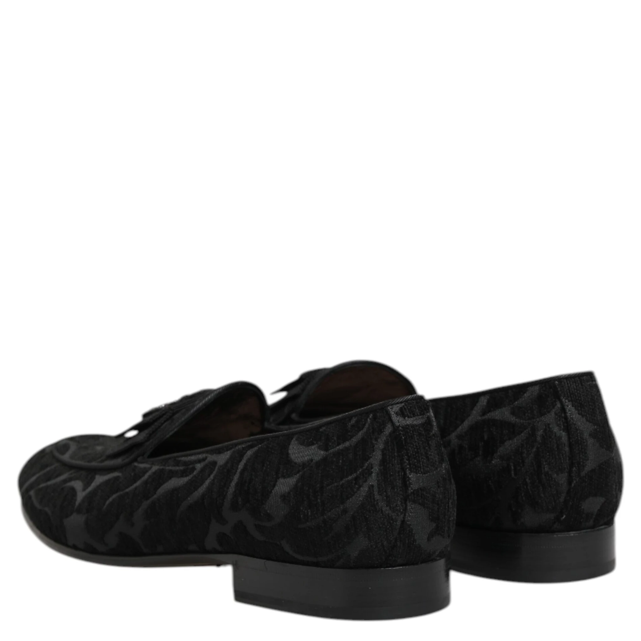 Black Brocade Crown Loafers Dress Shoes