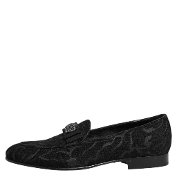 Black Brocade Crown Loafers Dress Shoes