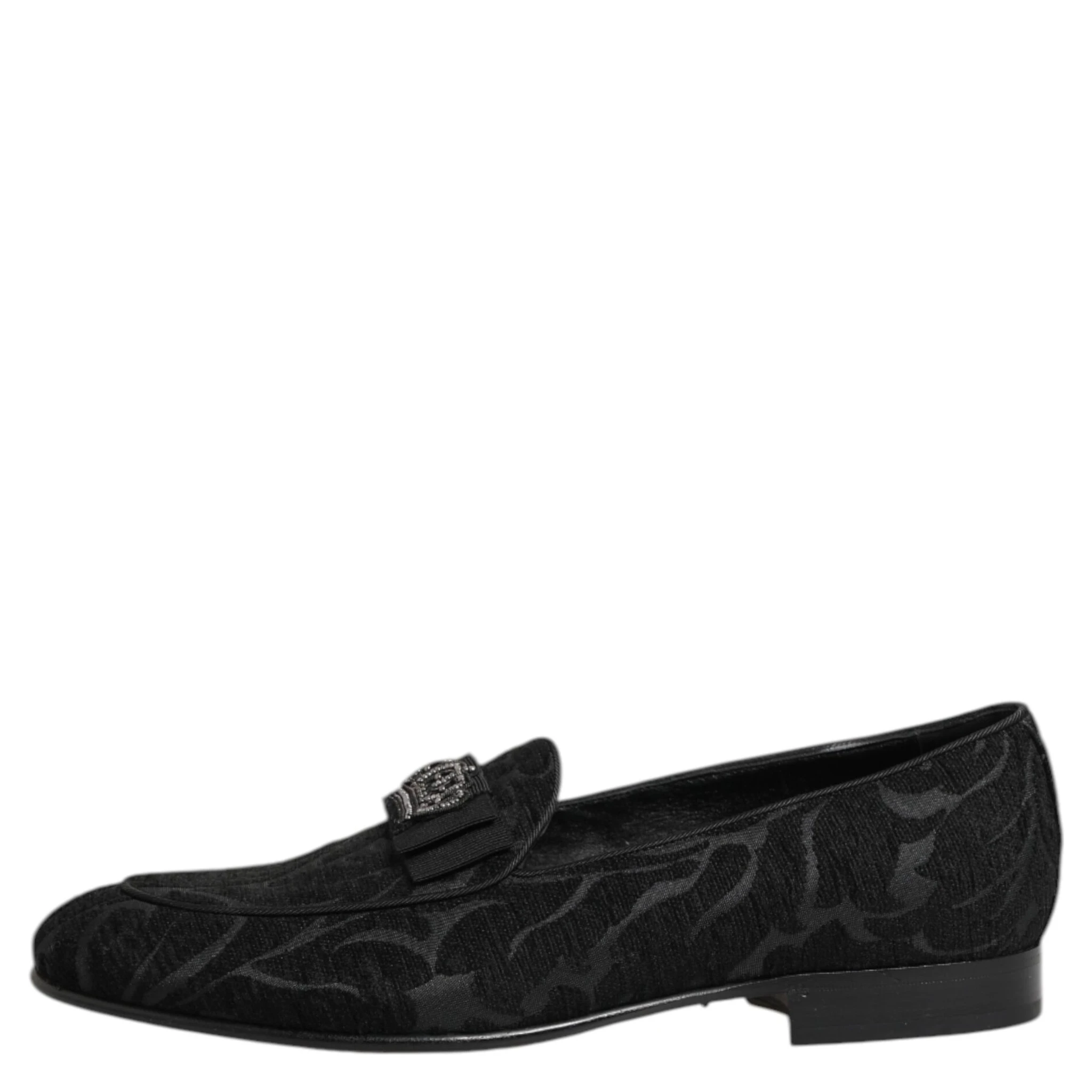 Black Brocade Crown Loafers Dress Shoes