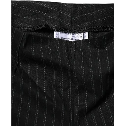 Black Wool Blend Pinstripe Straight Leg Pants