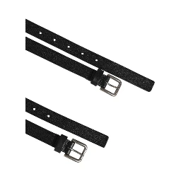 Black Double Strap Leather Gold Buckle Belt