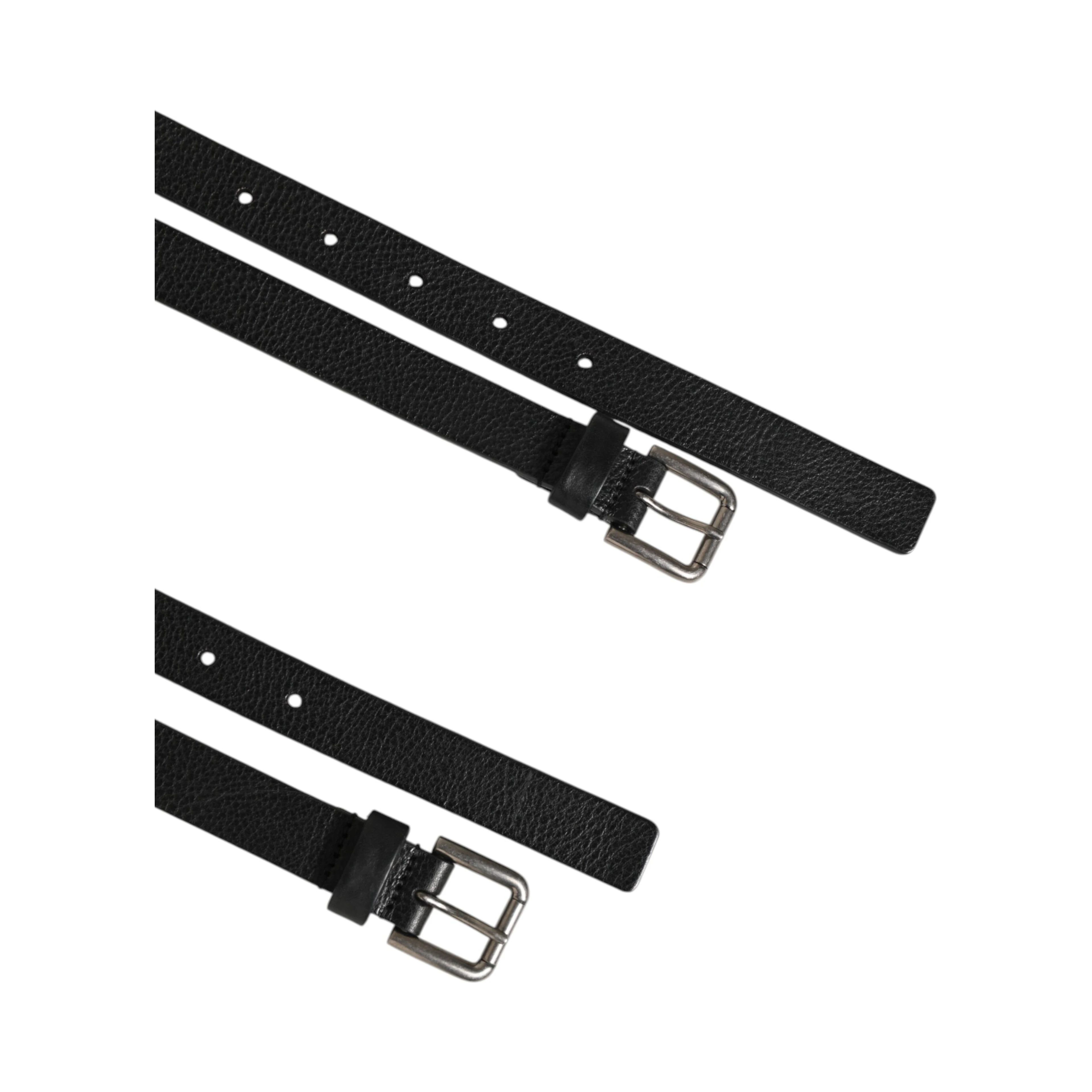 Black Double Strap Leather Gold Buckle Belt