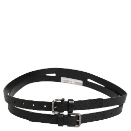 Black Double Strap Leather Gold Buckle Belt