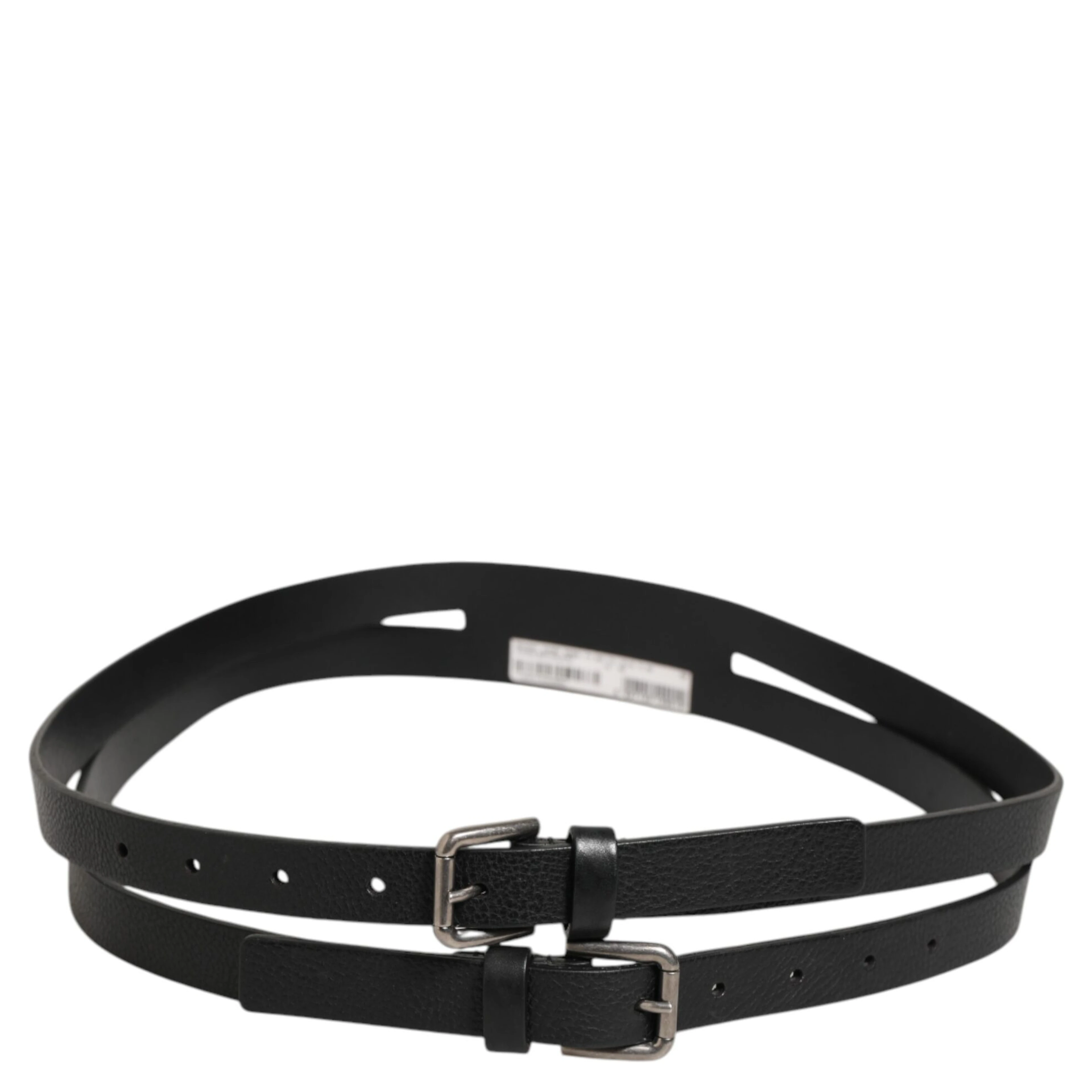 Black Double Strap Leather Gold Buckle Belt