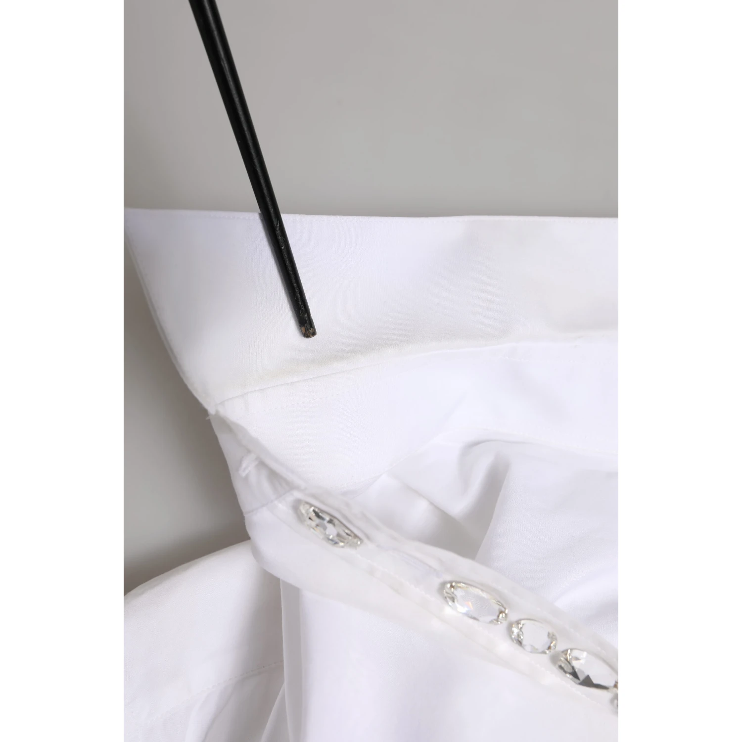 White Crystal Embellished Dress Shirt Top