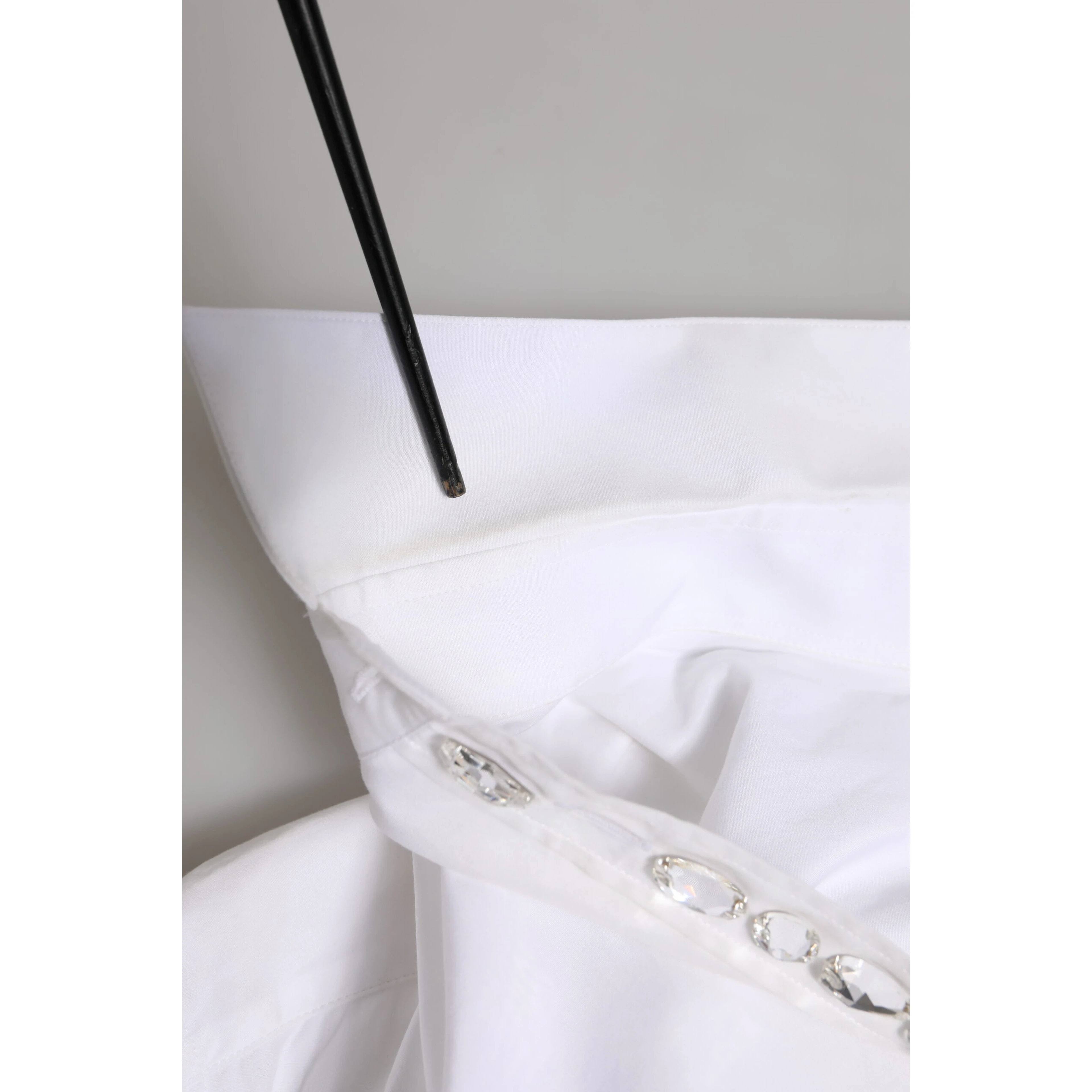 White Crystal Embellished Dress Shirt Top
