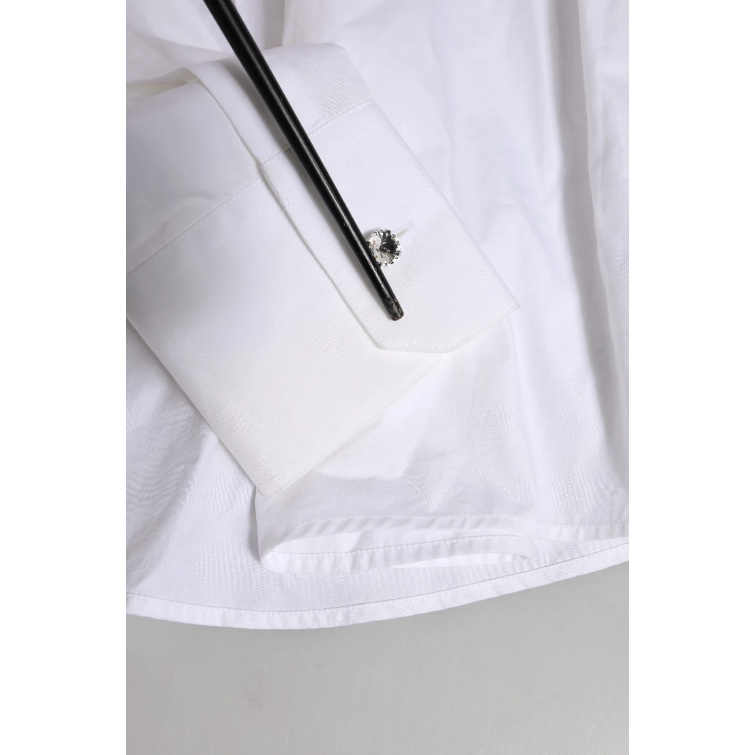 White Crystal Embellished Dress Shirt Top