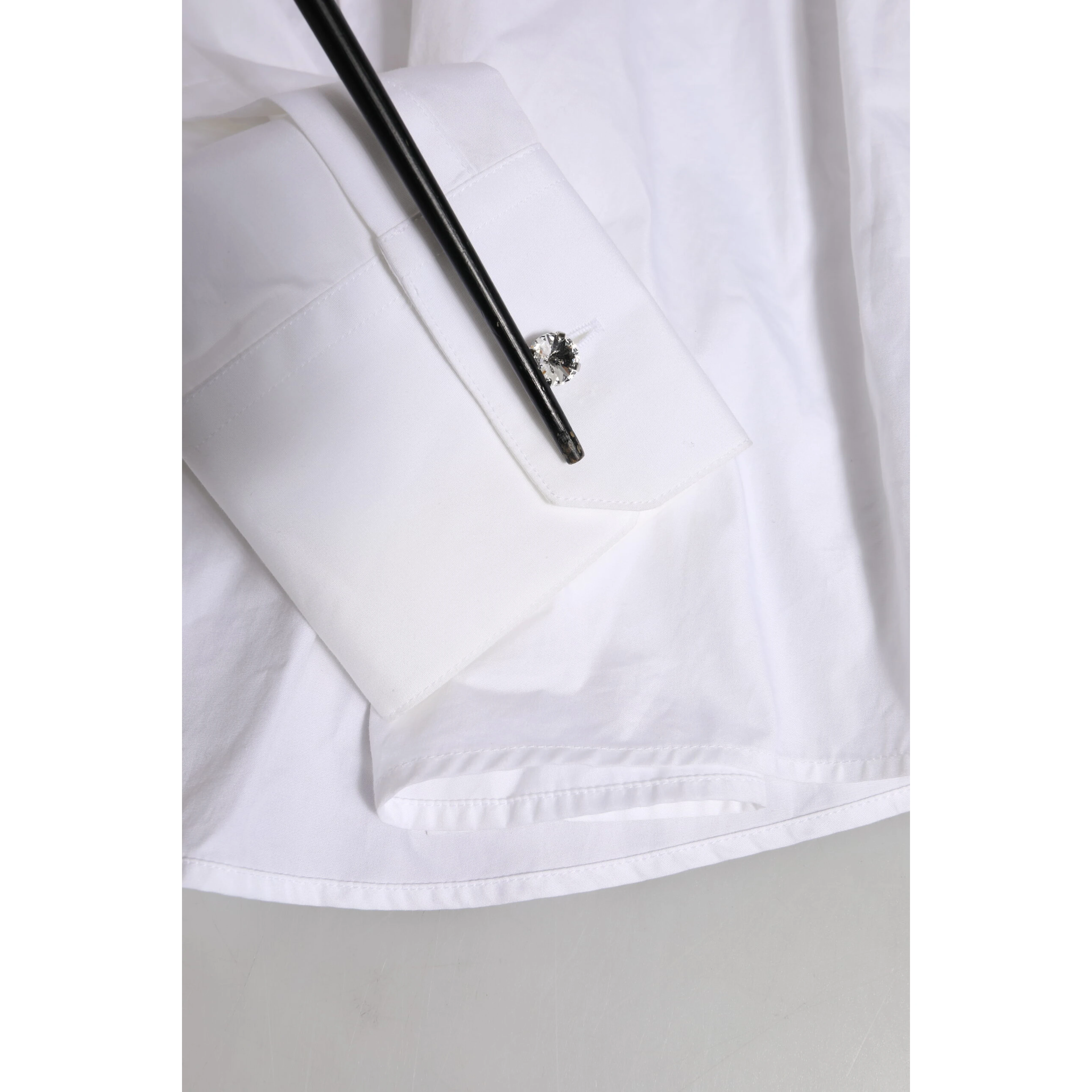 White Crystal Embellished Dress Shirt Top