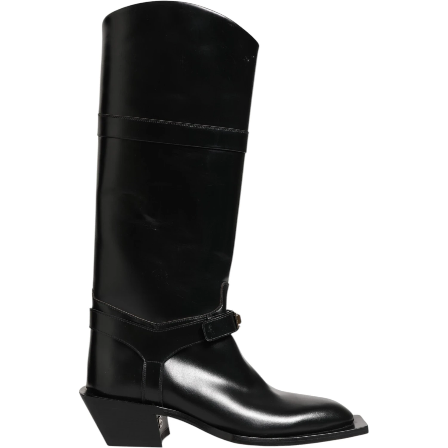 Black Logo Plaque Over The Calf Boots Shoes