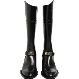 Black Logo Plaque Over The Calf Boots Shoes