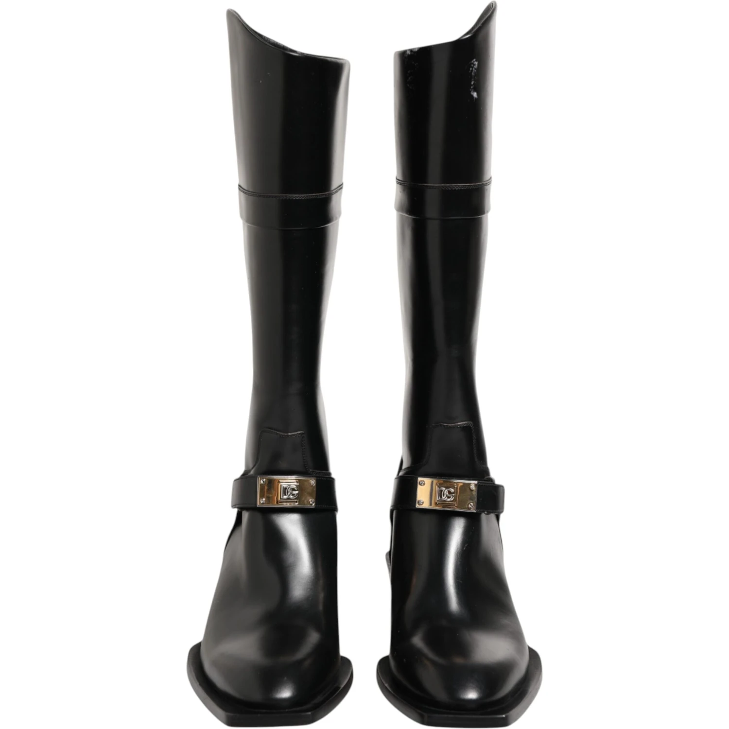 Black Logo Plaque Over The Calf Boots Shoes