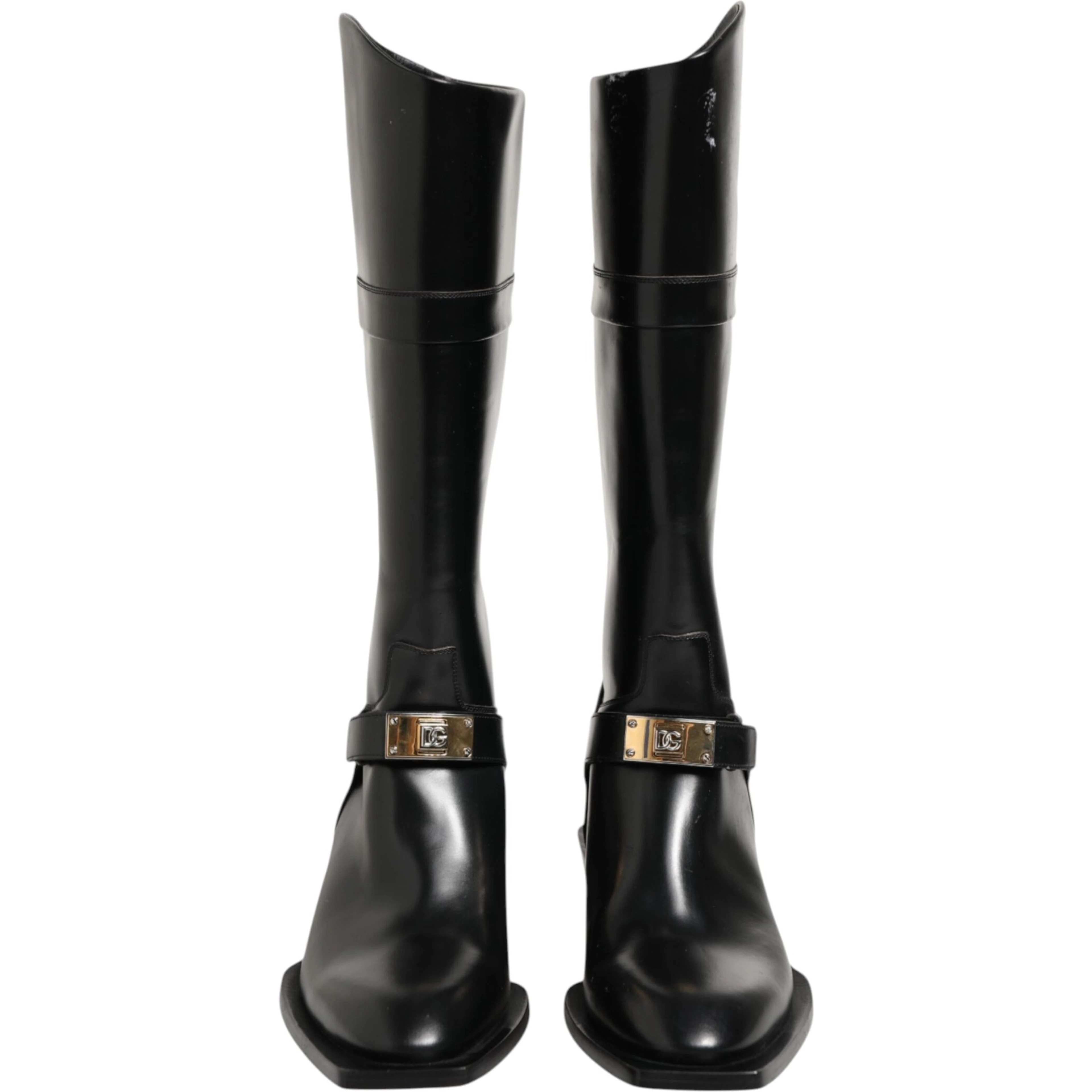 Black Logo Plaque Over The Calf Boots Shoes