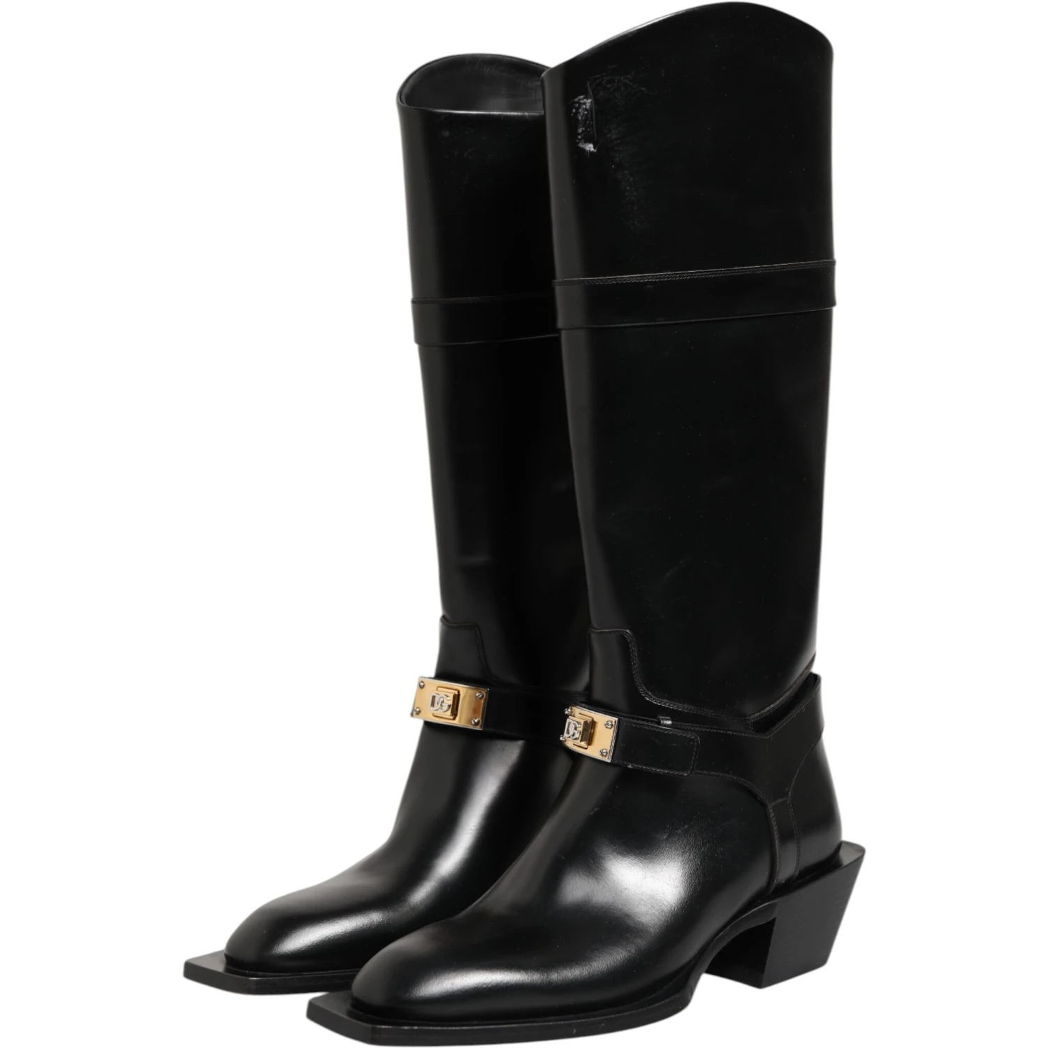 Black Logo Plaque Over The Calf Boots Shoes