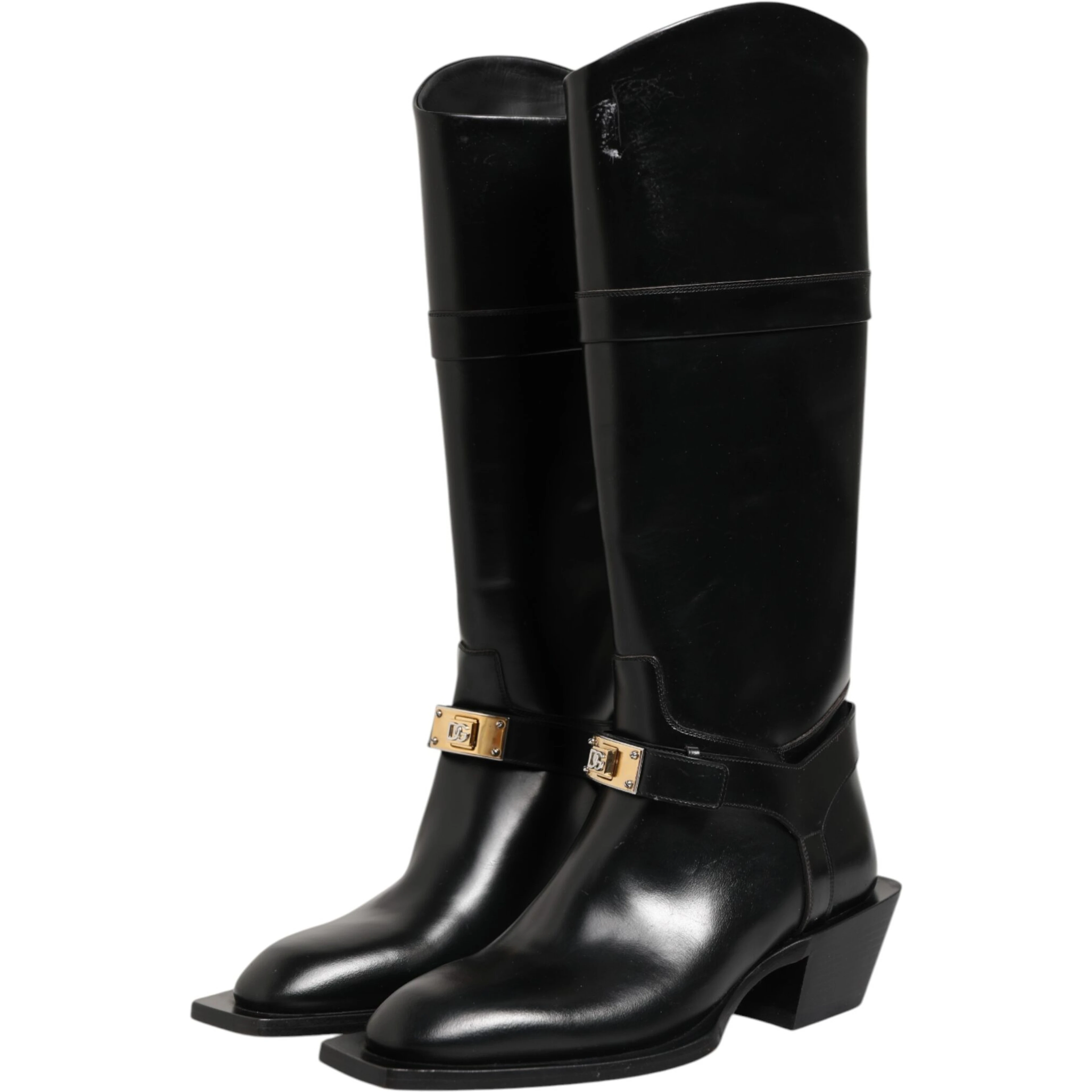 Black Logo Plaque Over The Calf Boots Shoes