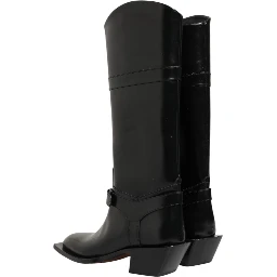 Black Logo Plaque Over The Calf Boots Shoes