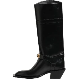 Black Logo Plaque Over The Calf Boots Shoes