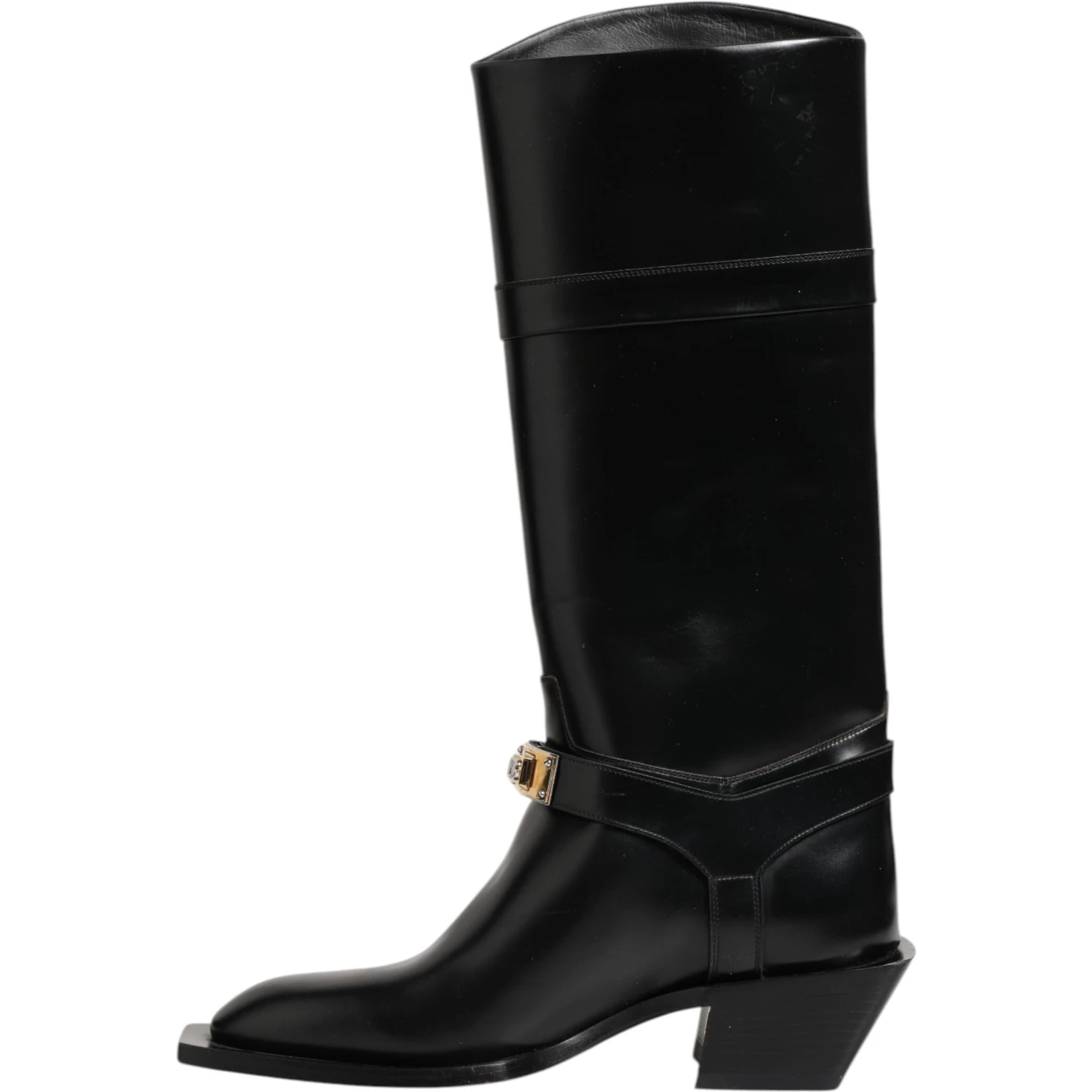 Black Logo Plaque Over The Calf Boots Shoes