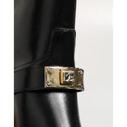 Black Logo Plaque Over The Calf Boots Shoes