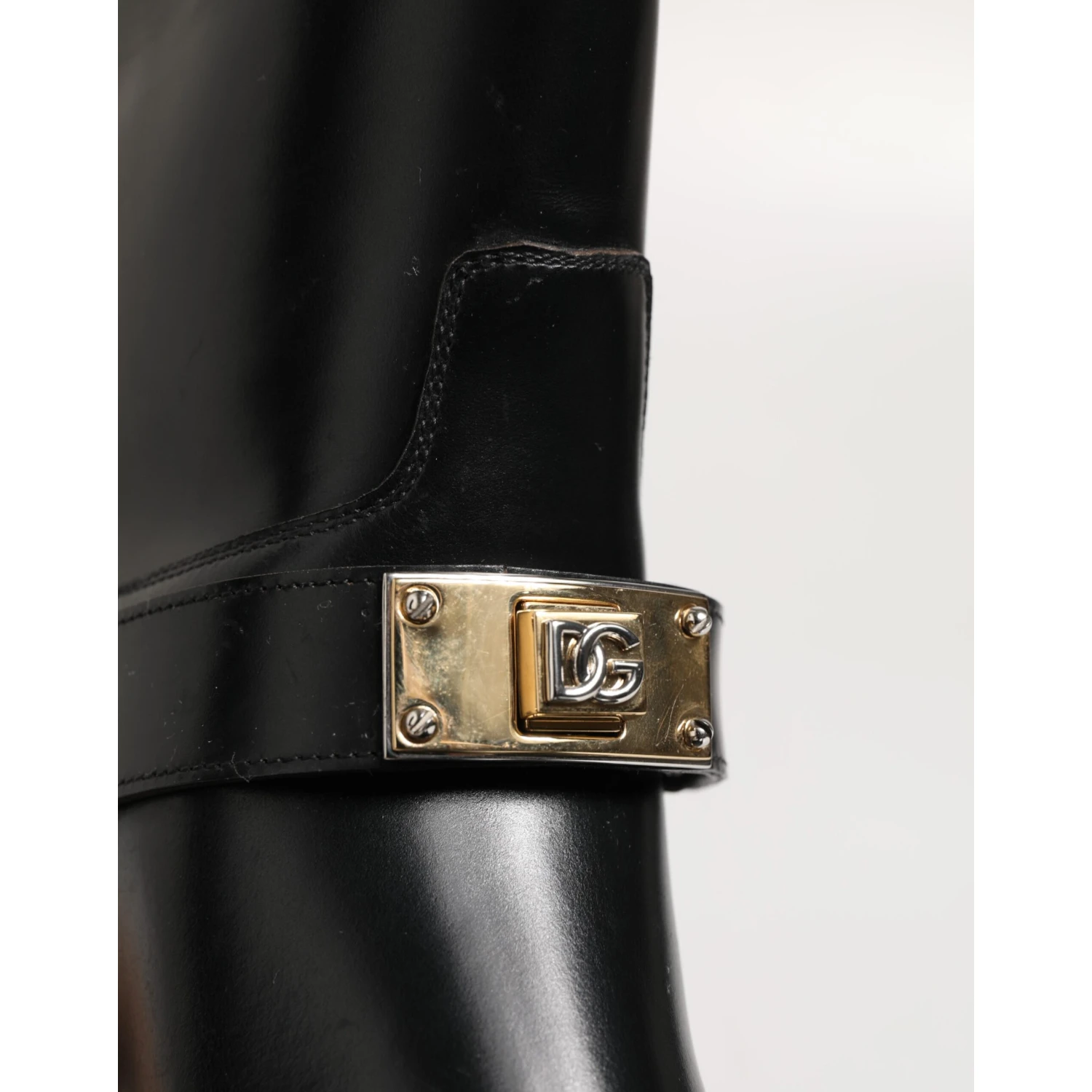 Black Logo Plaque Over The Calf Boots Shoes